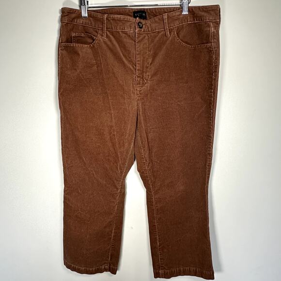 Talbots Sz 14P Brown Fine Wale Corduroy Cords Pants Stretch Classic Autumn Fall - Picture 2 of 6